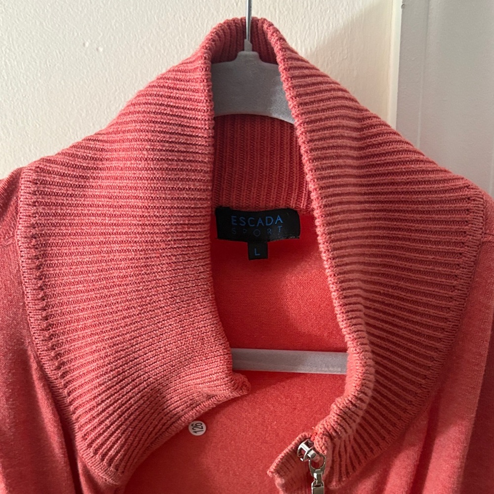 Escada Women's Vibrant Coral Cowl Neck Zipper Sweater